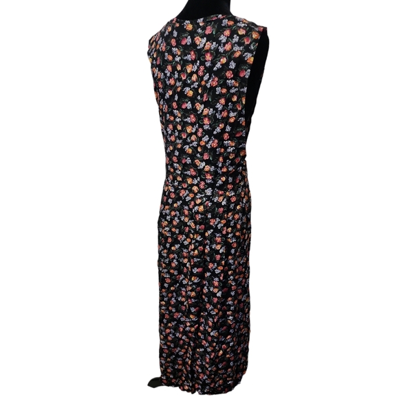 Vintage buttondown long black floral dress with pockets - Picture 5 of 11